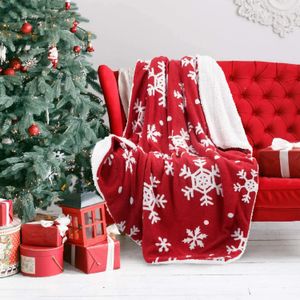 Одеяла Постельное белье Рождественские каникулы Флисовое одеяло из шерпа Снежинка Красный и белый Нечеткий теплый диван и подарок 50x60 дюймов 231204