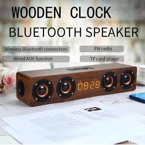 Computer Sers Wooden Clock Wireless Bluetooth Ser TV Echo Wall Home Theater Quality BT Sound Box FM Radio Stereo Music Surround Bar 231204