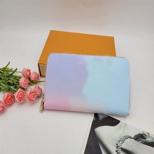 M81349 OnThego Zippy Wallet Canvas Pochette Real Cowhide Leather Women Men Spring in the City Color Gradtions Sunise Pastel Cash321n