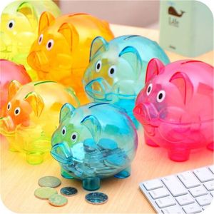 Storage BottlWedding gifts Lovely Candy colored transparent plastic piggy bank money boxes Princess crown Pig Piggy Bank Kids Girl251j