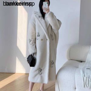 Luxury Coat MaxMaras Wool Coat Alpaca Samma material 2023 Ny Hippocampus Bear Women's Mid Length5Fle