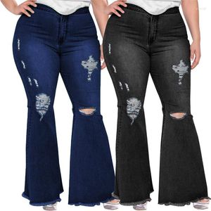 Jeans da donna XL-5XL Pantaloni a zampa di denim da donna taglie forti