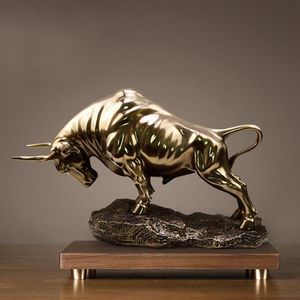 Ny Golden Wall Bull Figurine Street Sculptu Cold Cast Coppermarket Home Decoration Gift for Office Decoration Craft Ornament223Z