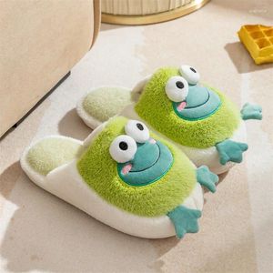 Slippers Cartoon Frog Plush Shoes For Women Winter Fashion Designer Kawaii Cotton Warm And Thick Home Slipper