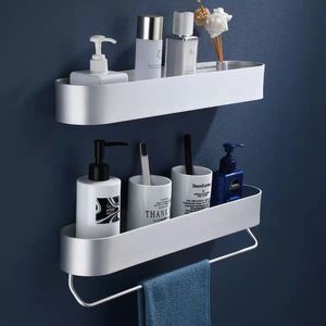 Bathroom Shelves Wall Shelf Kitchen Towel Holder Rack Shower Storage Basket Organizer Metal Nailfree installation 231204