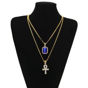 Hänge halsband guldkedjor vackra egyptiska ankh med rött rubin korshänge halsband set män bling hip hop smycken droppleverans je dhzxh