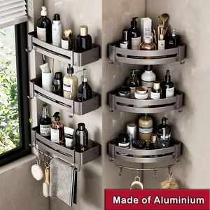 Prateleiras do banheiro liga de alumínio nodrill shampoo maquiagem armazenamento titular organizador cozinha fixado na parede acessórios 231204