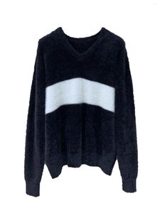 女性用セーターカラーブロッキングセーターニットウェアファッションカジュアルパーソナリティ快適な多目的2024秋と冬1111