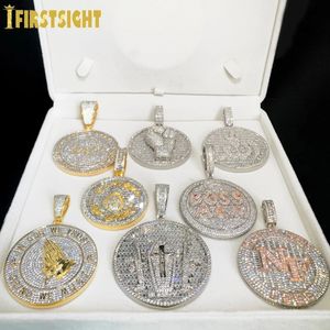 Hänghalsband isade ut bling rund bokstav hänge halsband guld pläterad cz kubik zirkonium badge charm män mode hip hop smycken 231205