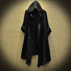 Men's Trench Coats Translucent Linen cloak Thin Trench Men Gothic long coat Stranger things mysterious Dustcoat Men Cardigan Spring summer jacket 231204