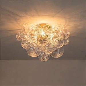 Fantastic Bubble Ball Revolving Glass Ceiling Lights Fixture, Dia 24 inch Gild Brass and Clear Blown Glass Small Chandelier for Bedroom Study Bathroom