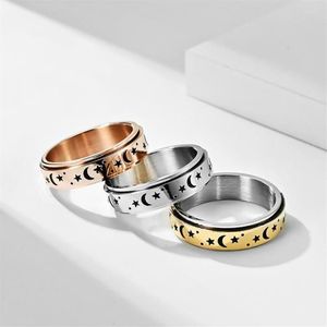 Klusterringar ångest fidget 6mm rostfritt stål månstjärna spinner ring för kvinnor män storlek 5-12261x