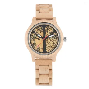 Relógios de punho Women's Watch Wood Quartz Natural Wristwatch Luminous Full Maple Tree of Life Pattern Dial