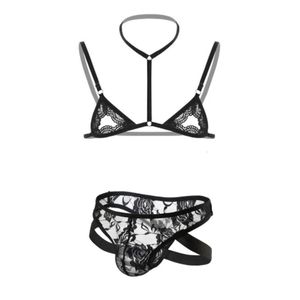 Set sexy Set lingerie sexy da donna mini reggiseno in pizzo trasparente intimo lingerie da donna bikini fetish da donna cintura esotica da uomo BDSM omosessuale 231205