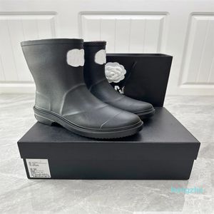 Designer-Winterschuhe, Damen-Absatzstiefel, kniehohe Plateau-Regenstiefel, dicke Sohle, Gummi, Schwarz, Größe EUR 35–41