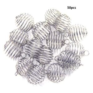 Pendant Necklaces 50Pcs 25X30Mm Plated Spiral Bead Cage Charms Pendants Hanging Hollow Lantern Ball Spring Pendant For Women And Men J Dhgfw