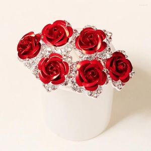 Hair Clips 6pcs Luxury Rose U-shaped Hairpin Bridal Tiaras Hairbands Bridesmaid Diamante Accessories Wedding Jewelry Headwear