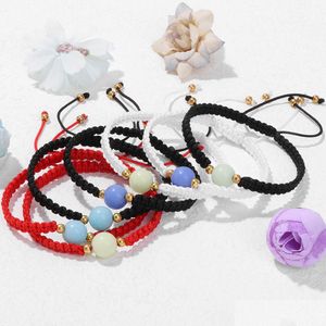 Beaded Luminous Stone Hand Woven Adjustable Bracelet Red Black String Rope Braided Friendship Bracelets For Women Men Jewelry Drop De Dh7Ba