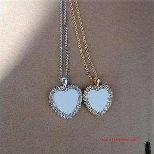 sublimation blank necklaces pendants with drill woman necklace pendant transfer printing consumable materials 15pcs lot 0927201D