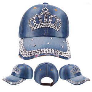 Bollmössor unisex kvinnor och män krona denim rhinestone baseball cap hip hop platt hatt cowboy för pojkar flickor gorras para hombres