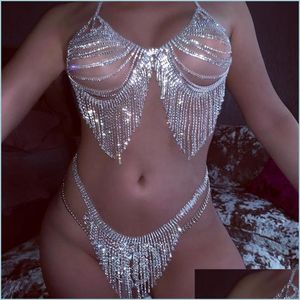 Andra smyckesuppsättningar Tassel Crystal Bralette Set Bikini Top Body Chain Bra Necklace For Women Underwear Rhinestone Jewelry Y Thong Panti Dhrdl