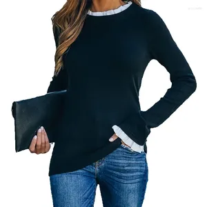 Suéteres femininos Shi Ying preto babados em torno do pescoço de malha suéter casual slim fit underlay 272230