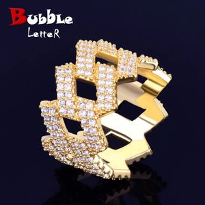 Anéis de casamento Bolha Carta Miami Cuban Link Anéis para Homens Cor de Ouro Iced Out Full Zircon Hip Hop Rock Jóias Tendência 231204