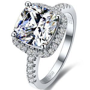 S925 6 6mm 1CT Design adorabile Cuscino Diamanti sintetici Anello di fidanzamento Argento sterling Promessa Matrimonio nuziale Oro bianco Color305Z