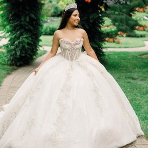 Сексуальное милое блестящее бальное платье принцессы Quinceanera платья 2024 с открытыми плечами и аппликациями Кристалл Vestido De 15 Anos 16th Prom Party