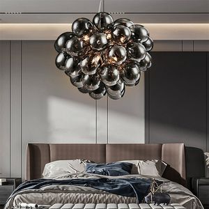 Lampadario a sfera a bolle nera longree diala da 18 pollici in vetro soffiato piccolo lampada a sospensione per il bagno dello studio della camera da letto