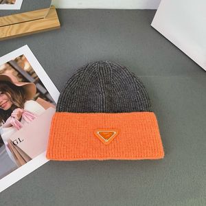 Designer Beanie Splice Cores Moda Triângulo Invertido Malha Chapéu de Inverno Unissex Versátil Casual Brimless Quente Cashmere Chapéus