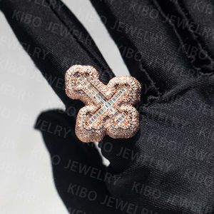 Biżuteria kibo w pełni oblasyfikowana hip hop na męskie złoto Sterling Sier VVS Bagieette Moissanite Diamond Cross Pierścień