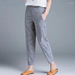 Pantaloni da donna Abiti femminili Pantaloni in lino a righe Harem da donna a vita alta Casual dritti da donna Semplici pantaloni tutto-fiammifero