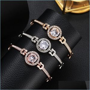 Corrente elegante link cadeia pulseiras para mulheres senhoras oco círculo zircon pedra cz diamantes lagosta fecho pulseiras jóias atacado dro dh5yu