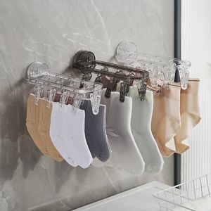 Hangers Racks Folding Drying Rack Transparent Clothes Hangers Non-punching Suction Cup Hook Wall Mount Underwear Socks Laundry Hangers 231205