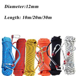 Klättringssele 12mm 102030m Högstyrka Säkerhet Rock Rope2 Hooks Emergency Fire Escape Rope Lifeline Rescue Outdoor Survival Tool 231204