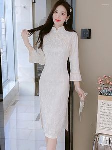 Casual Dresses Autumn Winter White Lace Jacquard Elegant Long Dress Women Chic Beading Tassel Luxury Vestidos 2023 Korean BodyCon Evening