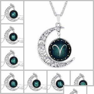 Naszyjniki wiszące czarny piątek biżuteria Sier Sier Naszyjnik z pustym szklanym kabachonem wzór Księżyc Drop dostawa dhgun