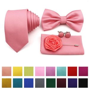 Papillon 5 pezzi Set cravatta scozzese sottile poliestere rosa blu cravatta papillon gemello spilla per abito da sposo cravatta da sposa camicia accessorio regalo