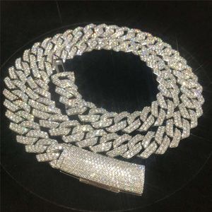 Iced Out 15mm Mens Miami Cuban Link Necklace Hip Hop Vvs Moissanite Diamond Bling Prong 925 Silver Cuban Chain
