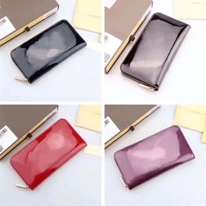 Top Wallet Long Patent Leather Relemboly Mulheres Zipper Paletas Moda Moda Card Purse com Box235W