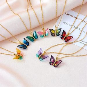 Colares de pingente na moda zircão dispensando borboleta colar de alta qualidade de aço inoxidável geométrico gargantilha jóias presentes de festa para mulheres