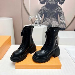 Sıcak Kadınlar Kalın Dip High Heel Kadınlar Streç Tasarımcı Cowhide Boots Lüks Marka Kış Moda Topuklu Ayakkabı Up Ayakkabı Botları Topuk Yüksek 6cm