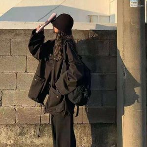 Women's Jackets Gothic Jacket For Women Harajuku Fashion Black Oversized Streetwear Trend Vintage Aesthetic Autumn Loose Coat