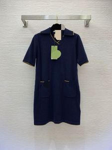 1213 L 2023 Runway Dress Autumn Dress V Neck Blue Short Sleeve Märke samma stil Empire Womens Dress Fashion Weinig23061054