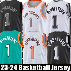 1 Victor Wembanyama Camisa de basquete bordada costurada 2023 2024 Nova temporada Jerseys City Mens