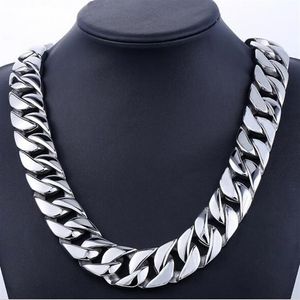 24mm Men Silver Curb Cuban Link Round Necklace Super Heavy Thick Punk Rock Hiphop Women Gold 316L Stainless Steel Bike Biker Chain3098