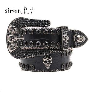 Bälten Punk Dark Rhinestone Belt Women Designer Leather Strap Diamond Bing Belts Western Cowboy Y2K E Girls Fashion Belt for Jeans Men 231128