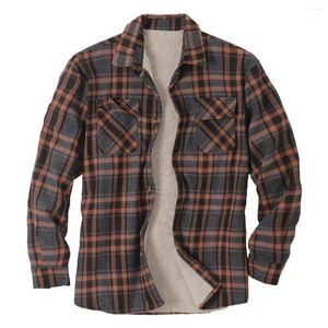 メンズカジュアルシャツ品質メンズ格子縞のフランネル濃厚なジャケットキルティング裏地長い袖の冬のシャツコットンコートポケットカミザデドゥ