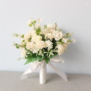 Mini Roses Bouquet With Ribbon Artificial Flowers Bridal Wedding Flower Home Party Travel Ornaments1235o